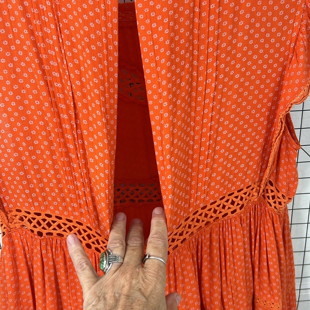 Free People Retro Kitty Crochet Trim Dress Tangerine Orange Small S - Picture 10 of 16
